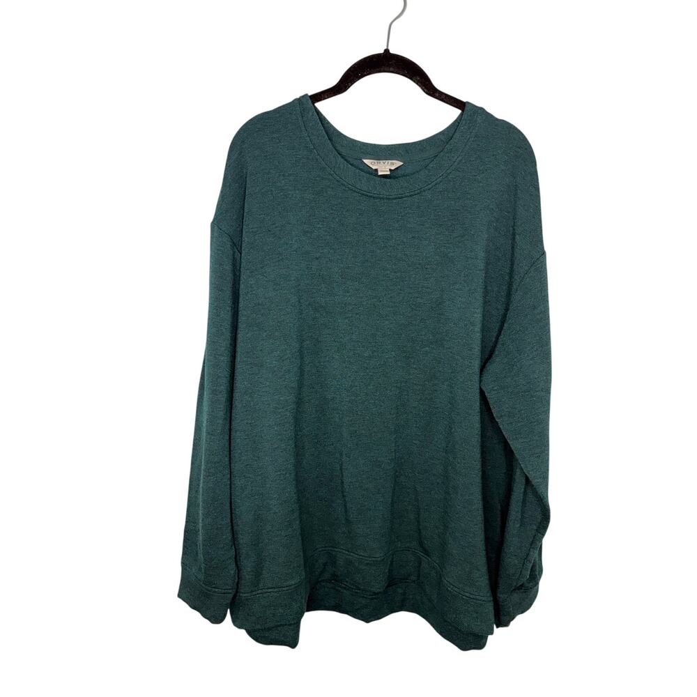 Orvis Crewneck Sweatshirt Women's XXL Teal Modal Pullover Cozy Soft Stretch